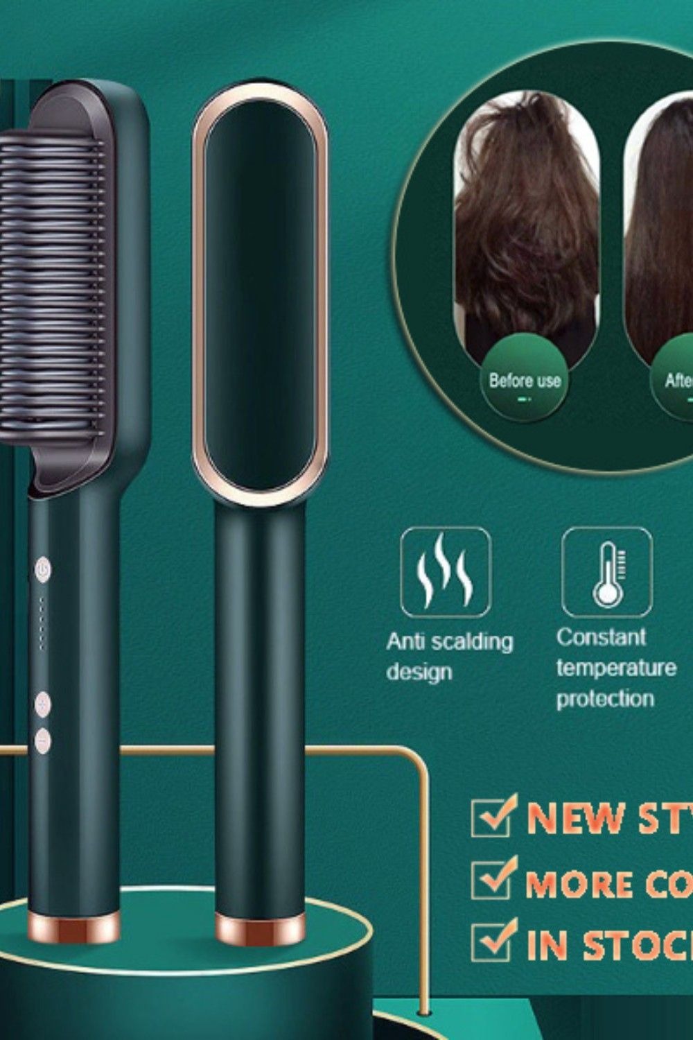 Electric Professional Hair Straightening Brush and Curling Hair 2 in 1 Styling Tool Three-minute styling straight hair comb For Girls/ Women - Quick Heat, Auto Shut Off