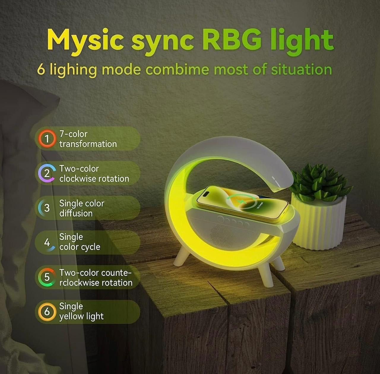3 in 1 Multifunction G-Shape LED Bluetooth Speaker with Wireless Fast Chargin