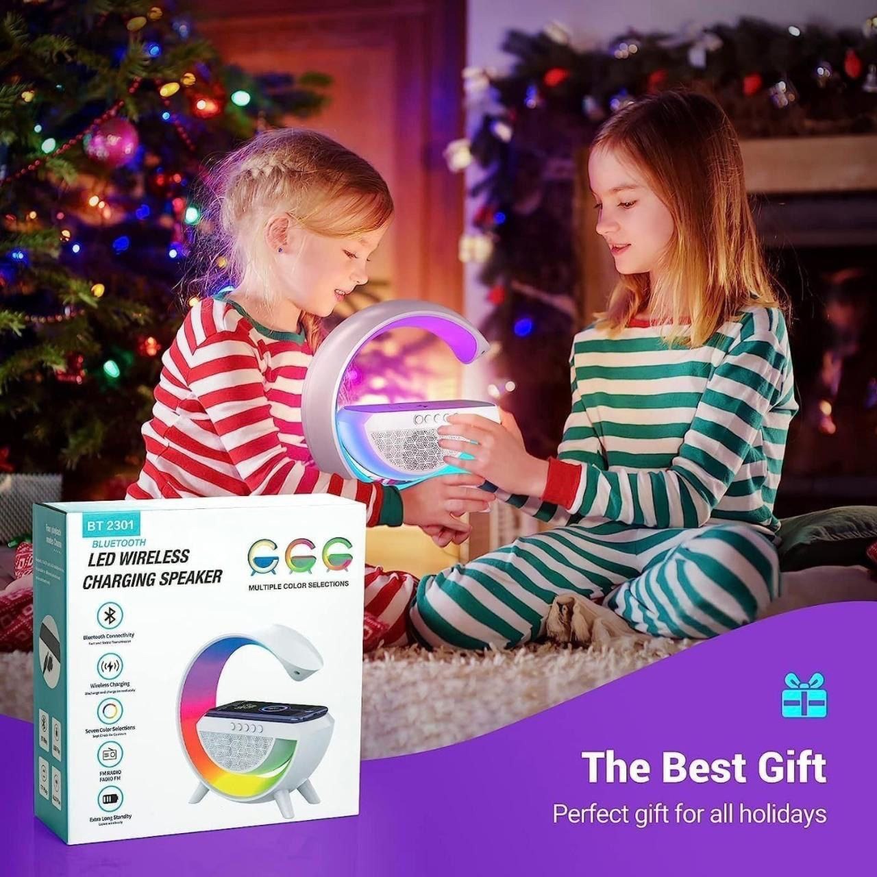 3 in 1 Multifunction G-Shape LED Bluetooth Speaker with Wireless Fast Chargin